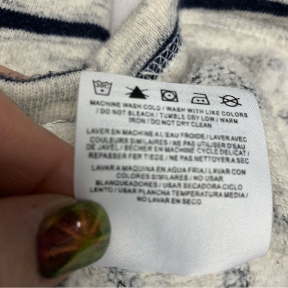 Sperry size small blue/gray Striped Lace-Up Hoodie front pocket - Picture 3 of 9